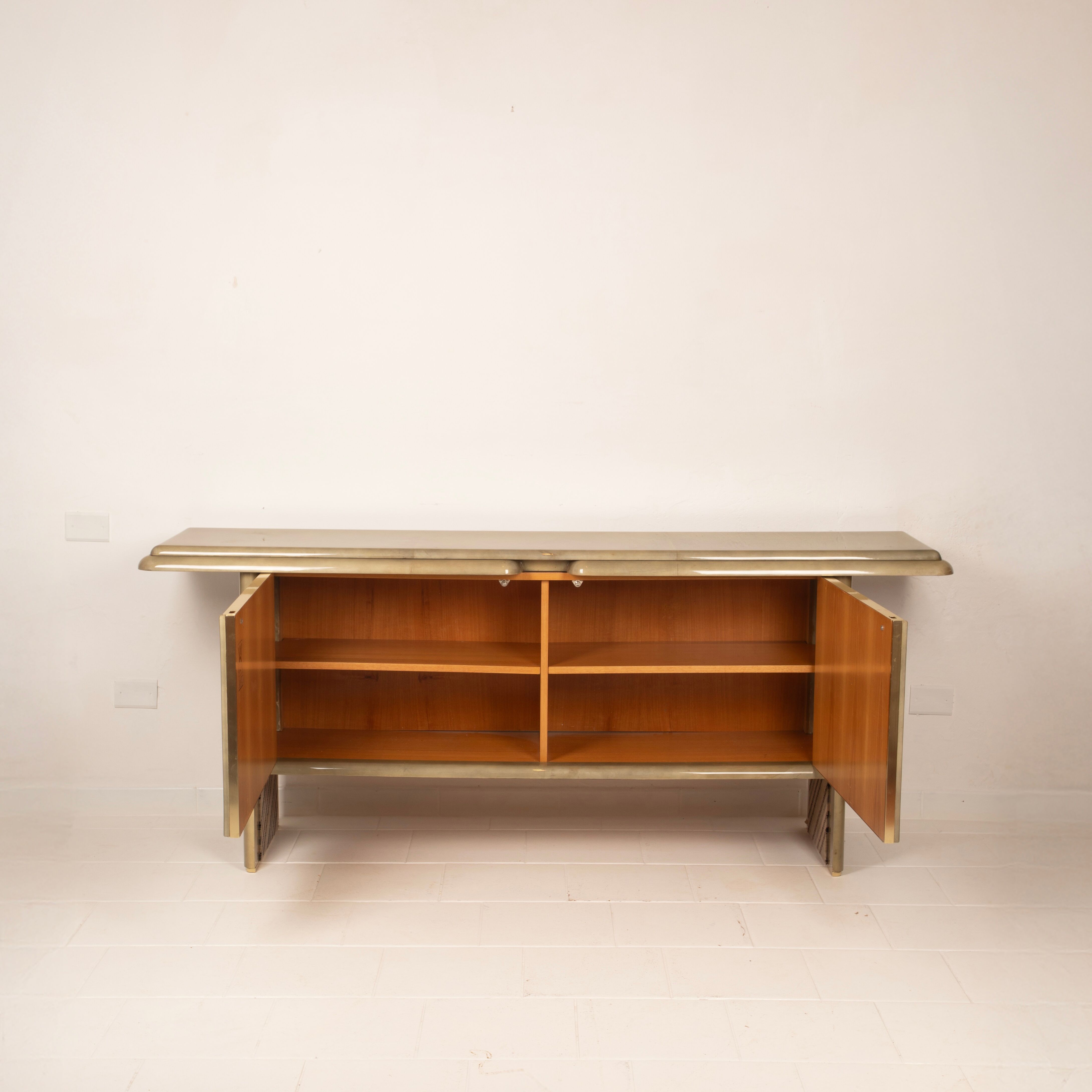 Sideboard in parchment and Missoni fabric by Angelo Mazzola for Salpol, 1980