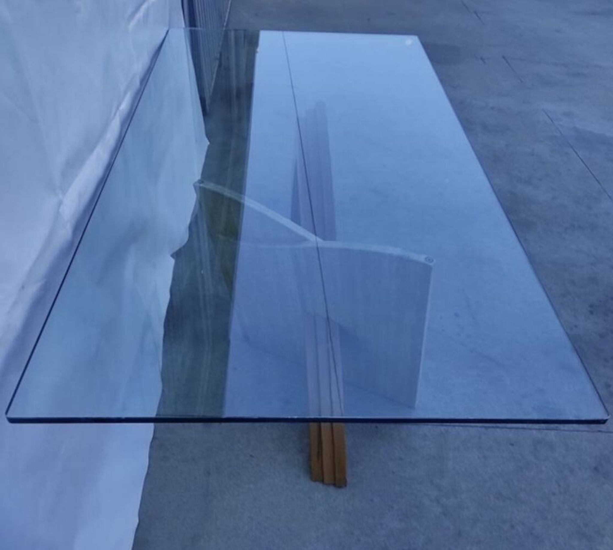 Original Italian glass and travertine marble dining table office desk