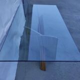 Original Italian glass and travertine marble dining table office desk
