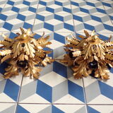 Pair of gold iron leaf ceiling lights