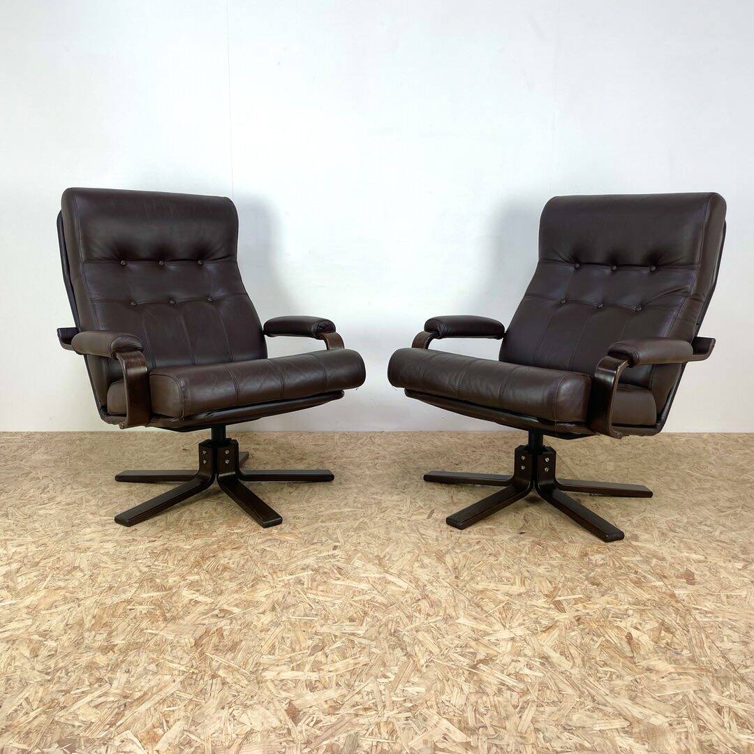 Mid Century Leather Swivel Chairs by Kebe