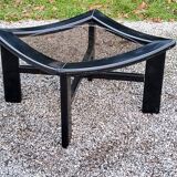70s design coffee table in black lacquered wood with smoked glass top