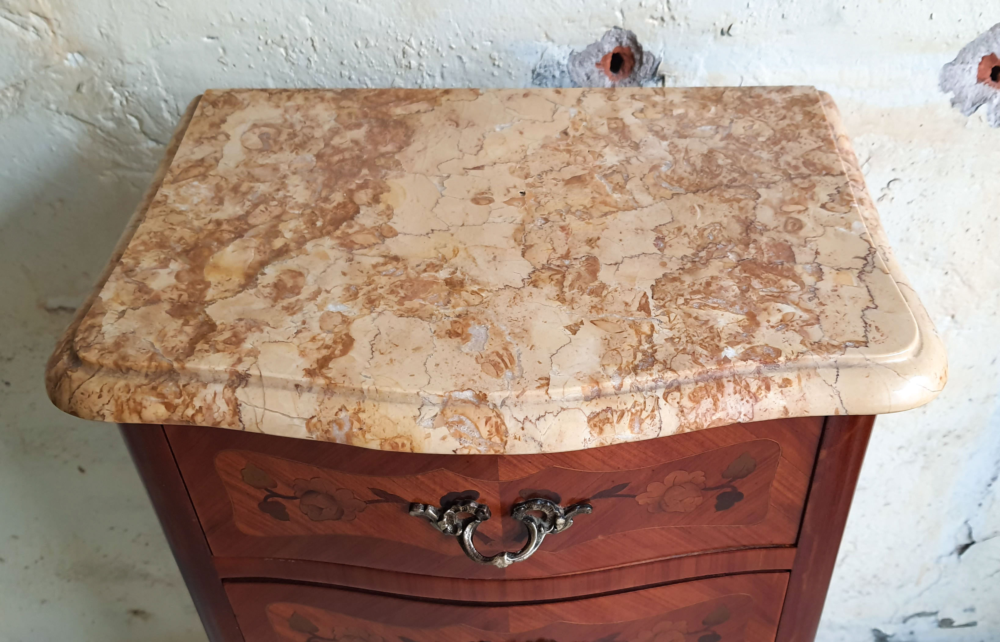 Chiffonnier Louis XV marquetry and marble