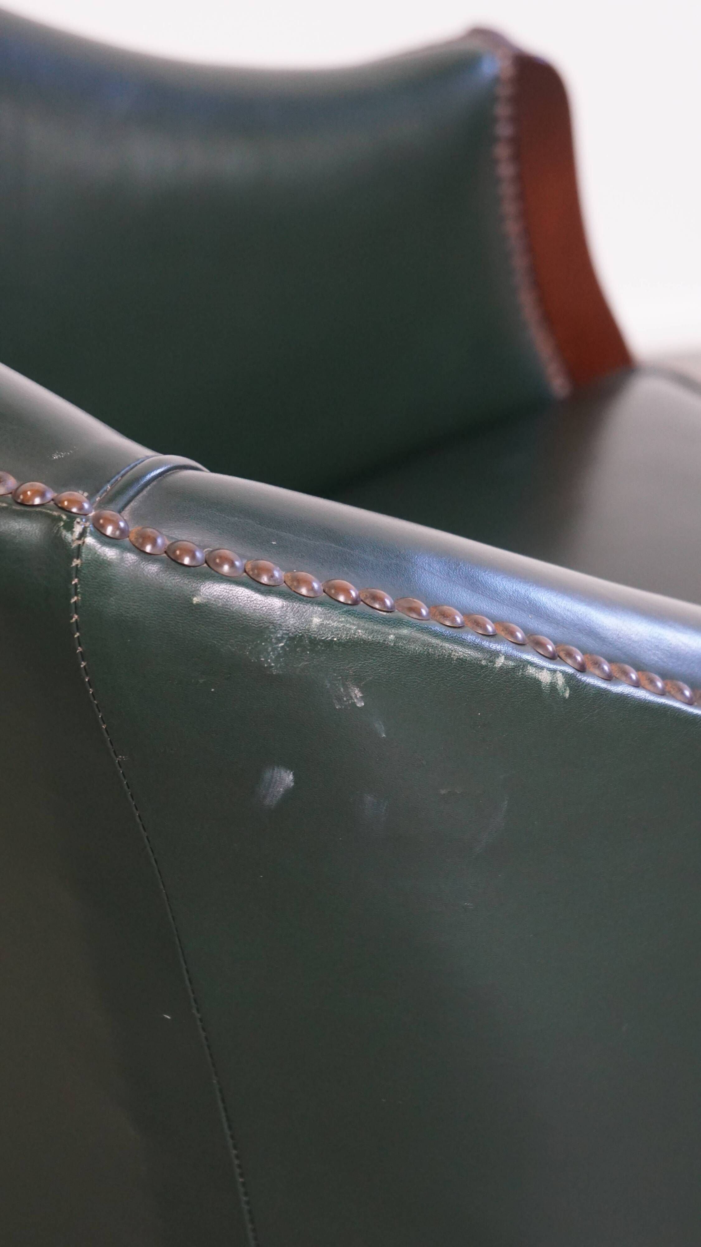 Green Cowhide Leather and Wooden Side/Dining/Desk Chair in English Style