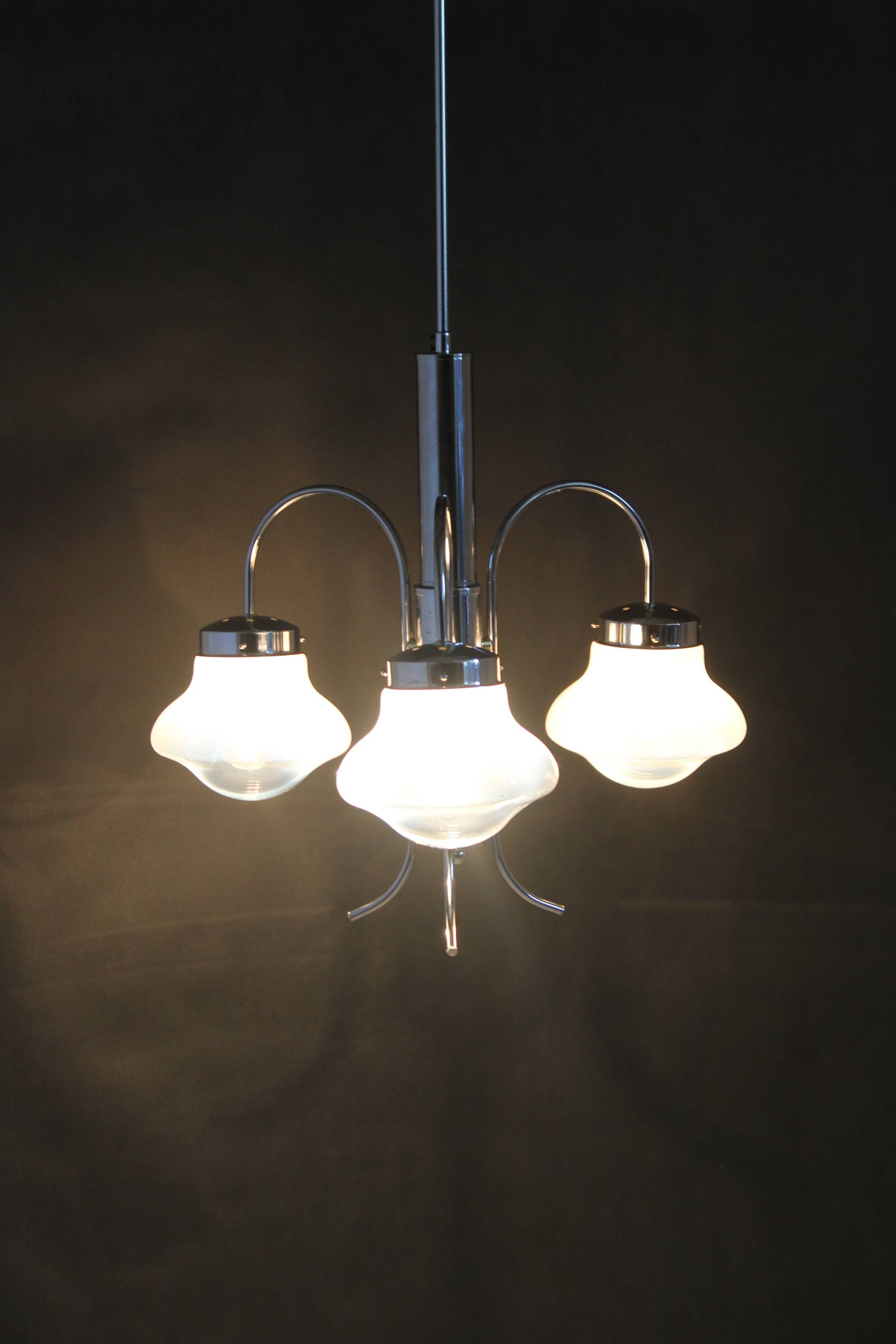 1960s Chrome Plated Chandelier with Murano Glass,  Italy