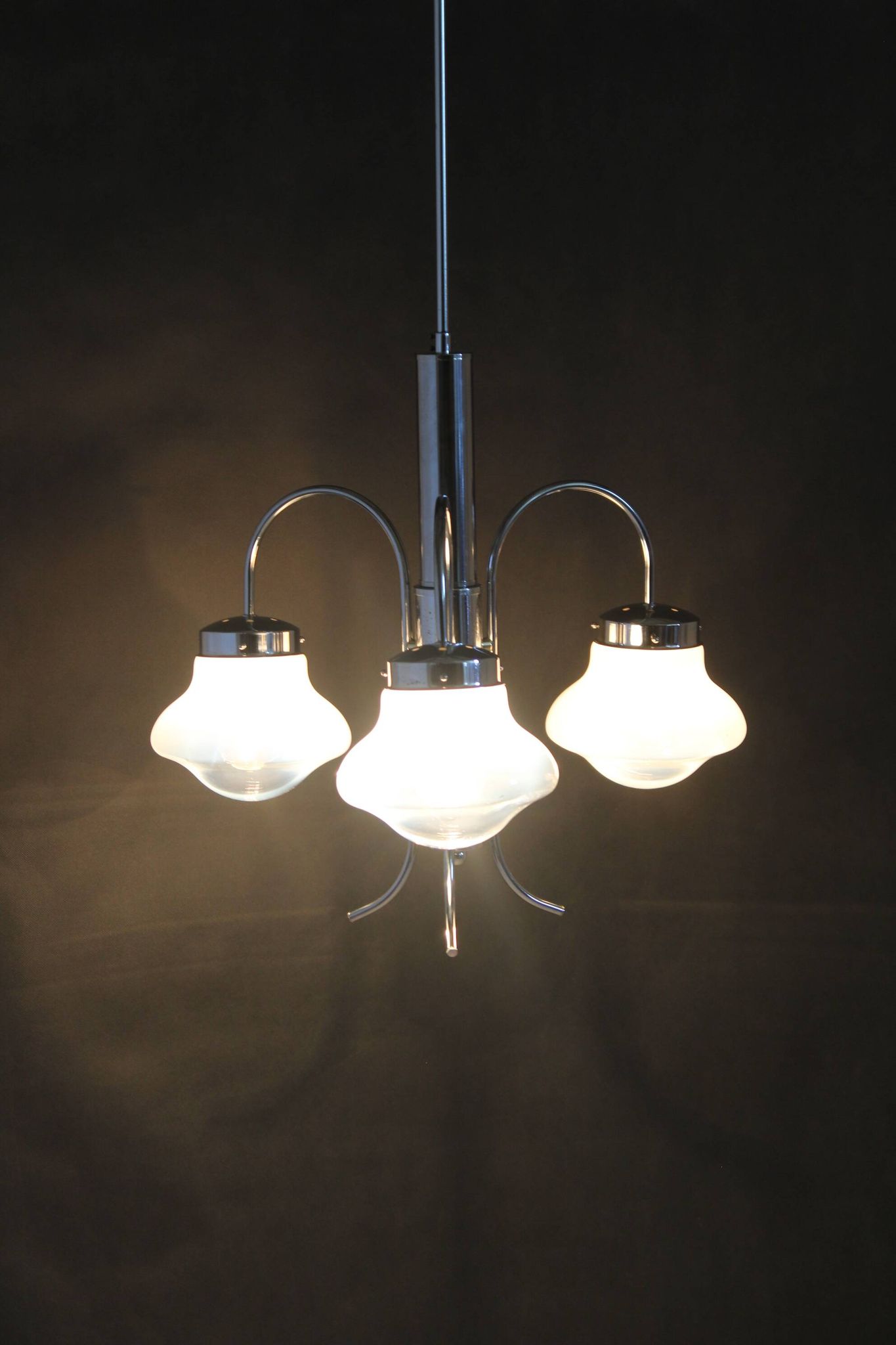 1960s Chrome Plated Chandelier with Murano Glass,  Italy
