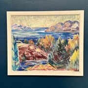 Huile sur toile originale suédoise – « Paysage » par Arvid Herbert