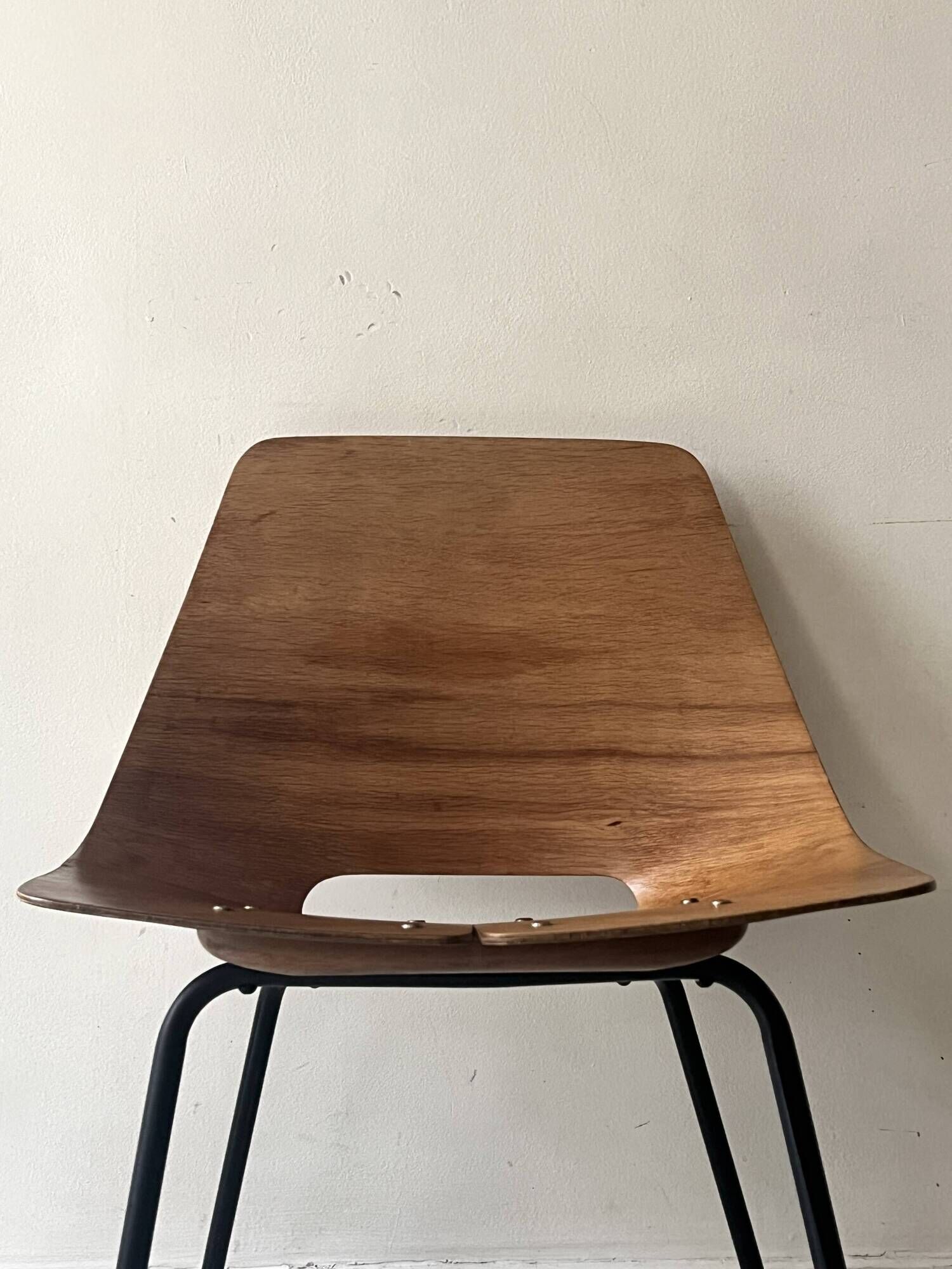 Barrel chair wood & metal by Pierre Guariche for Steiner Paris 1950