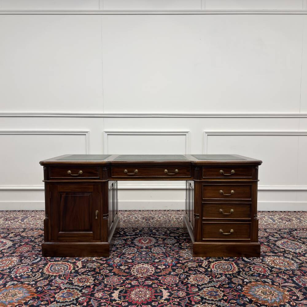 Classic English Desk Green Leather Inlay