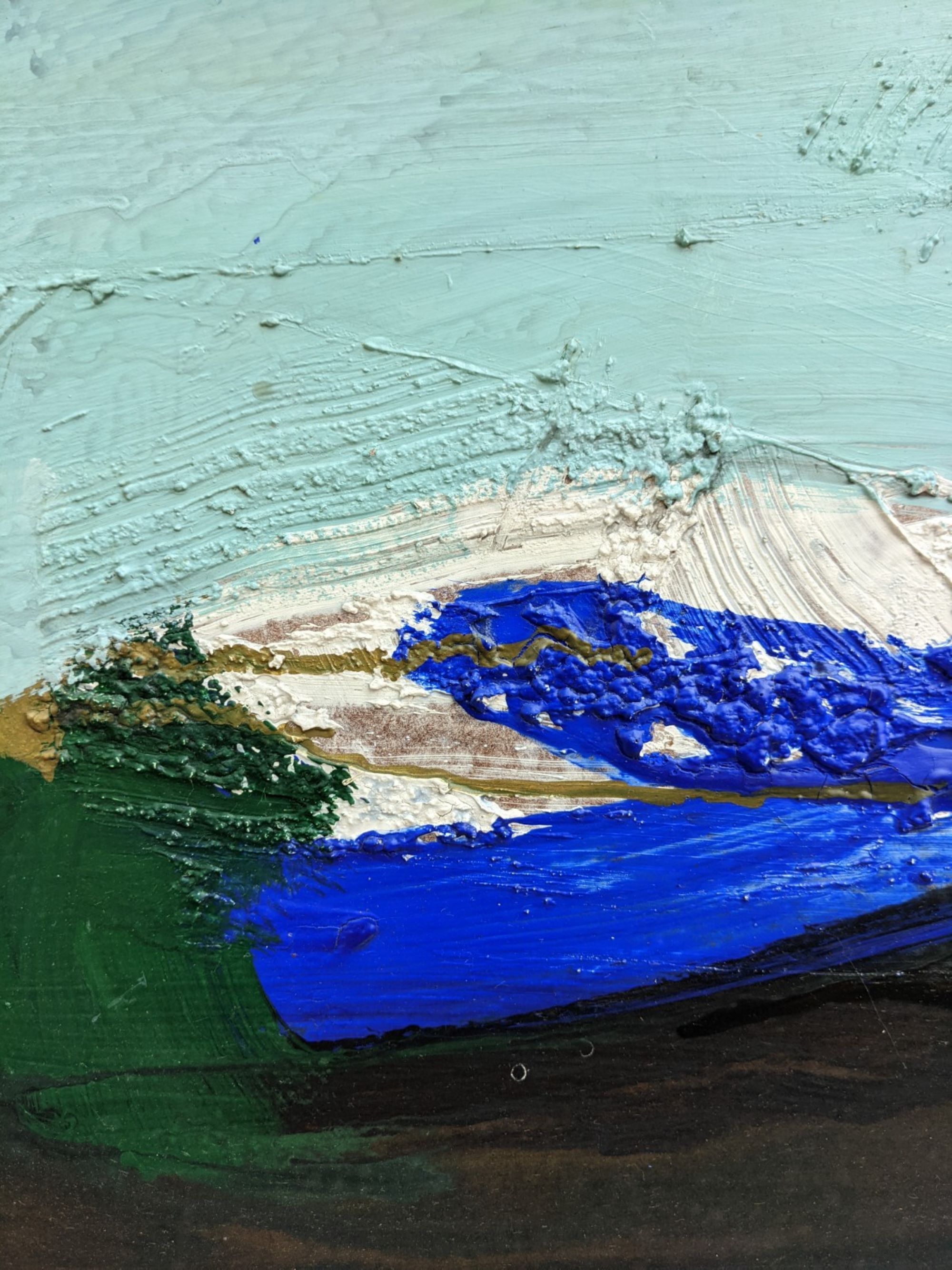 Mid-century modern "blue stream" vintage swedish abstract oil painting, framed, hans osswald