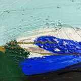 Mid-century modern "blue stream" vintage swedish abstract oil painting, framed, hans osswald