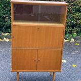 Vintage Scandinavian glass secretary with 3 doors and compass legs 145cm