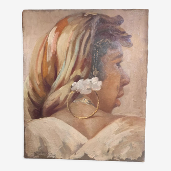 Tableau portrait femme mauresque orientalisme huile années 30/40 Pierre Roig
