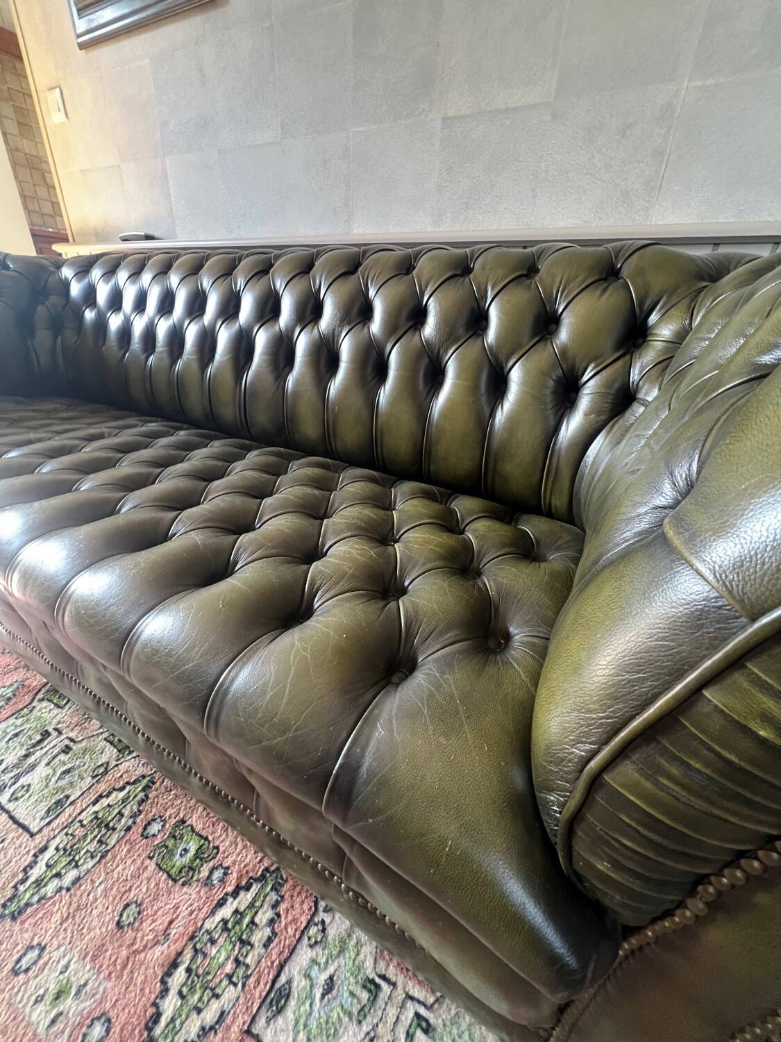 Chesterfield English green 3 seater genuine leather
