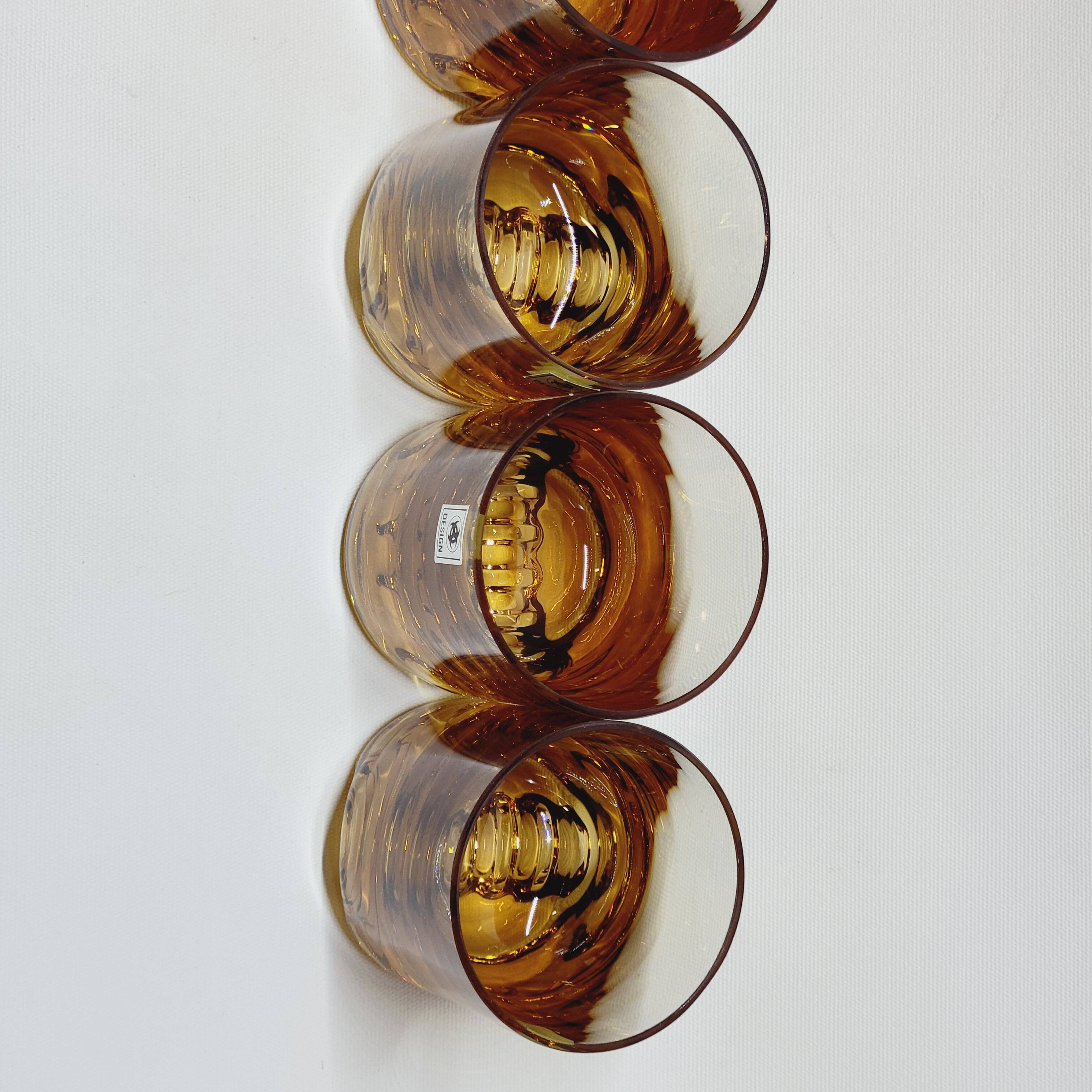 Verreries lorraines cristal set of 6 thick amber whiskey glasses vintage design