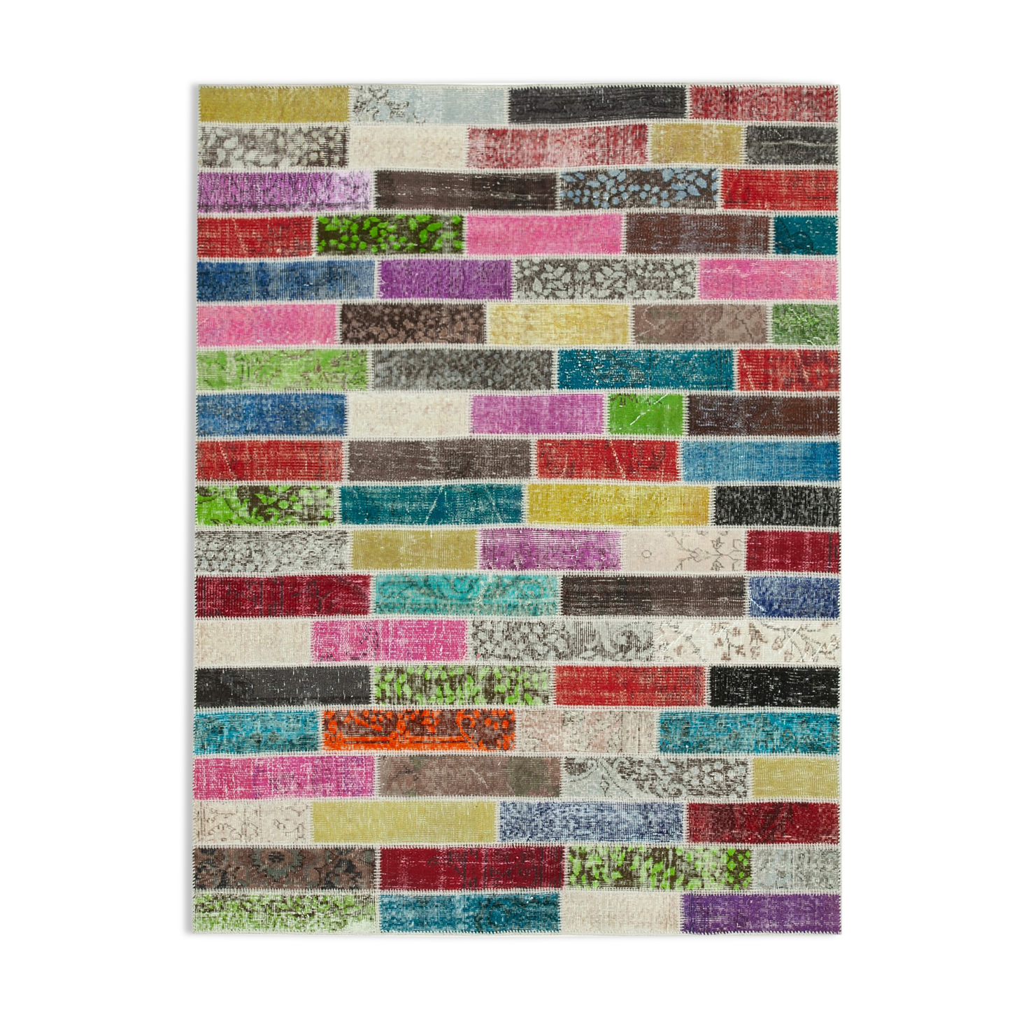 Handmade anatolian overdyed 176 cm x 227 cm multicolor patchwork carpet