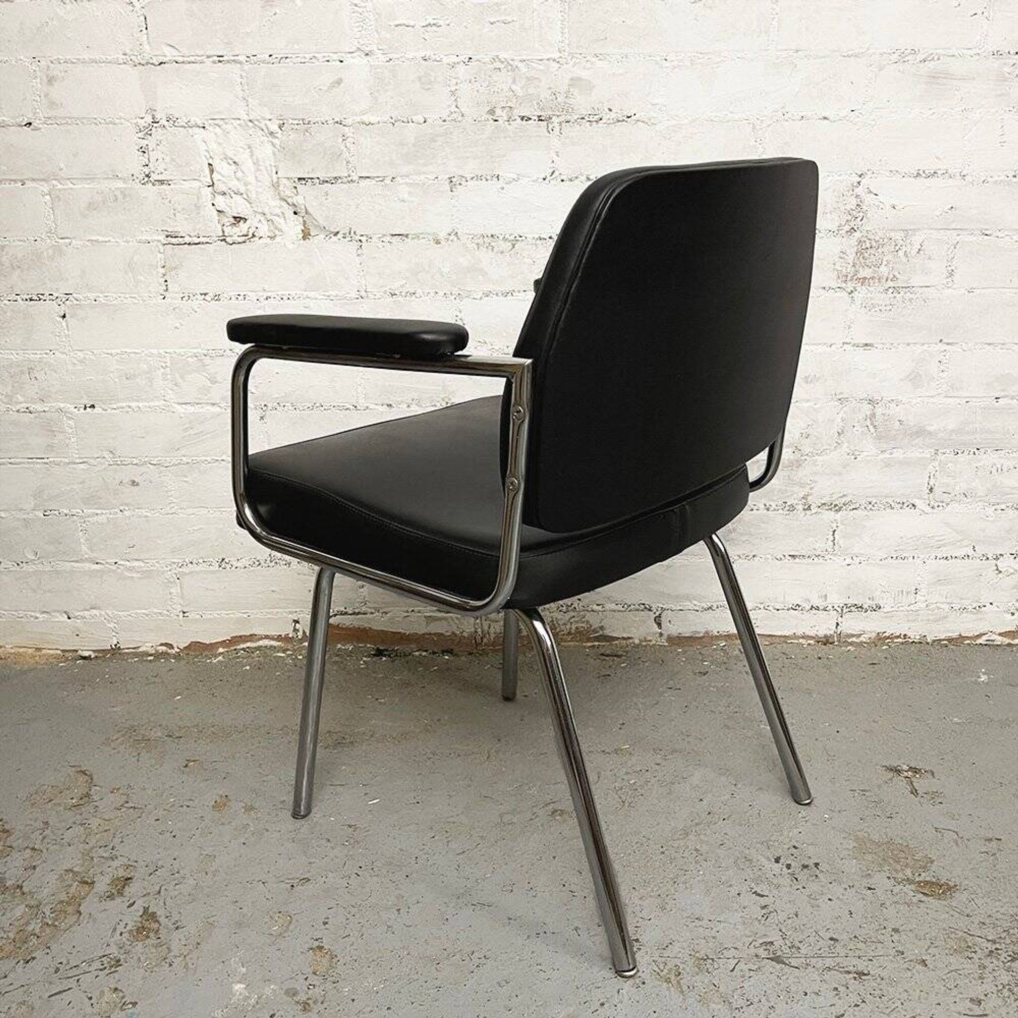 Space Age Black Leather Armchair, 1970s