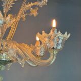 Venetian chandelier in gilded Murano glass, 6 light arms circa 1940