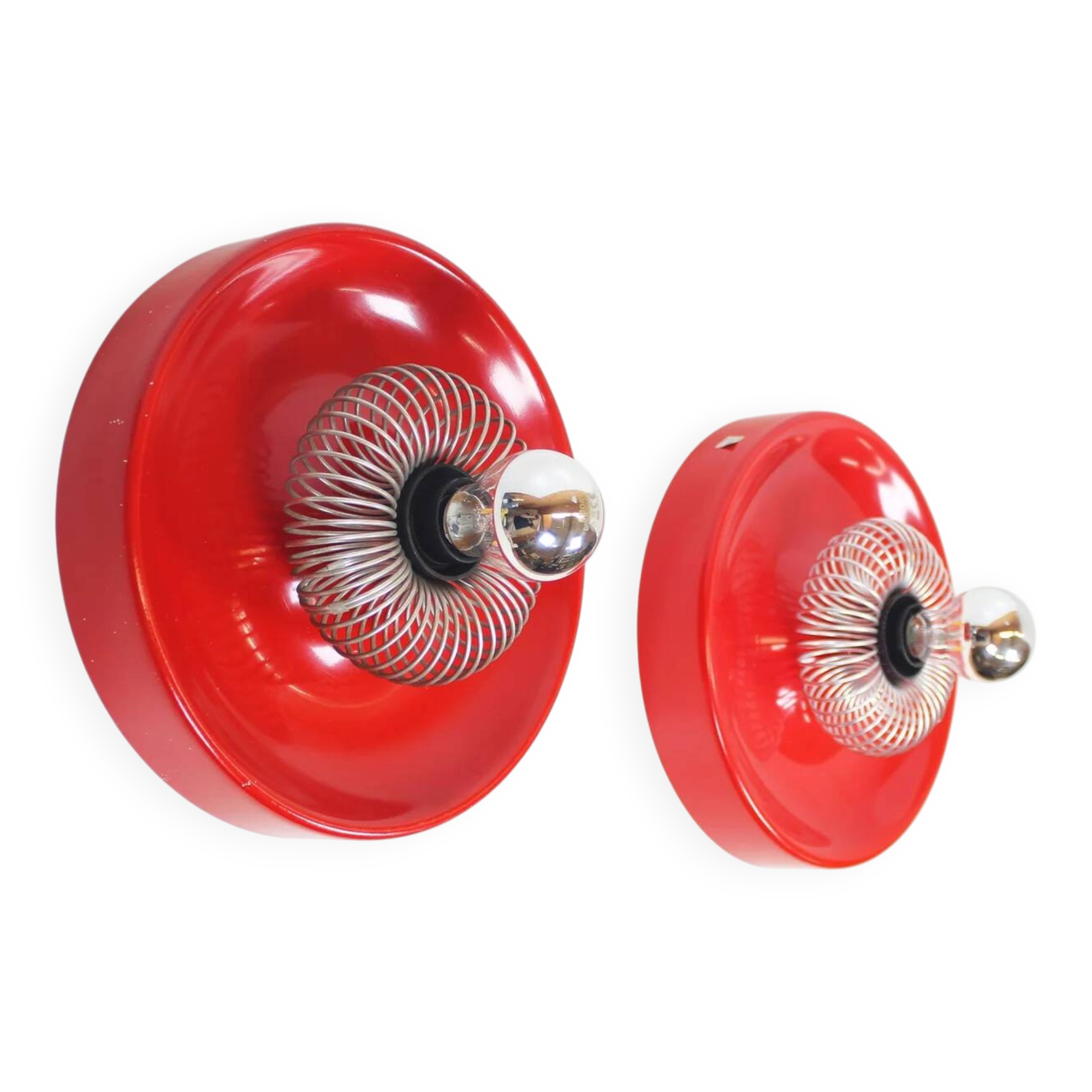 Pair of Space Age 'Spring' wall lamps by ELEKTROFÉM, Hungary, 1970s.