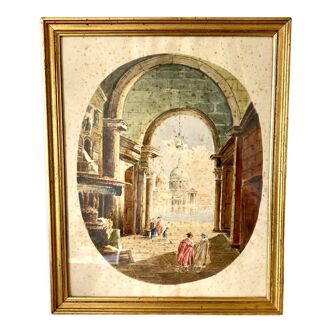 Ancient watercolor Venice framed