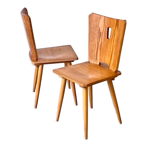 Chaises vintages brutalistes en pin