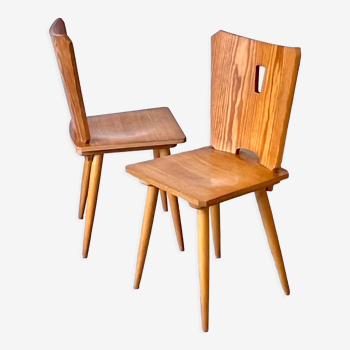 Vintage brutalist pine chairs