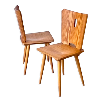 Vintage brutalist pine chairs