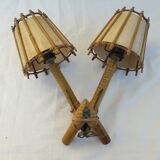 Double rattan sconce
