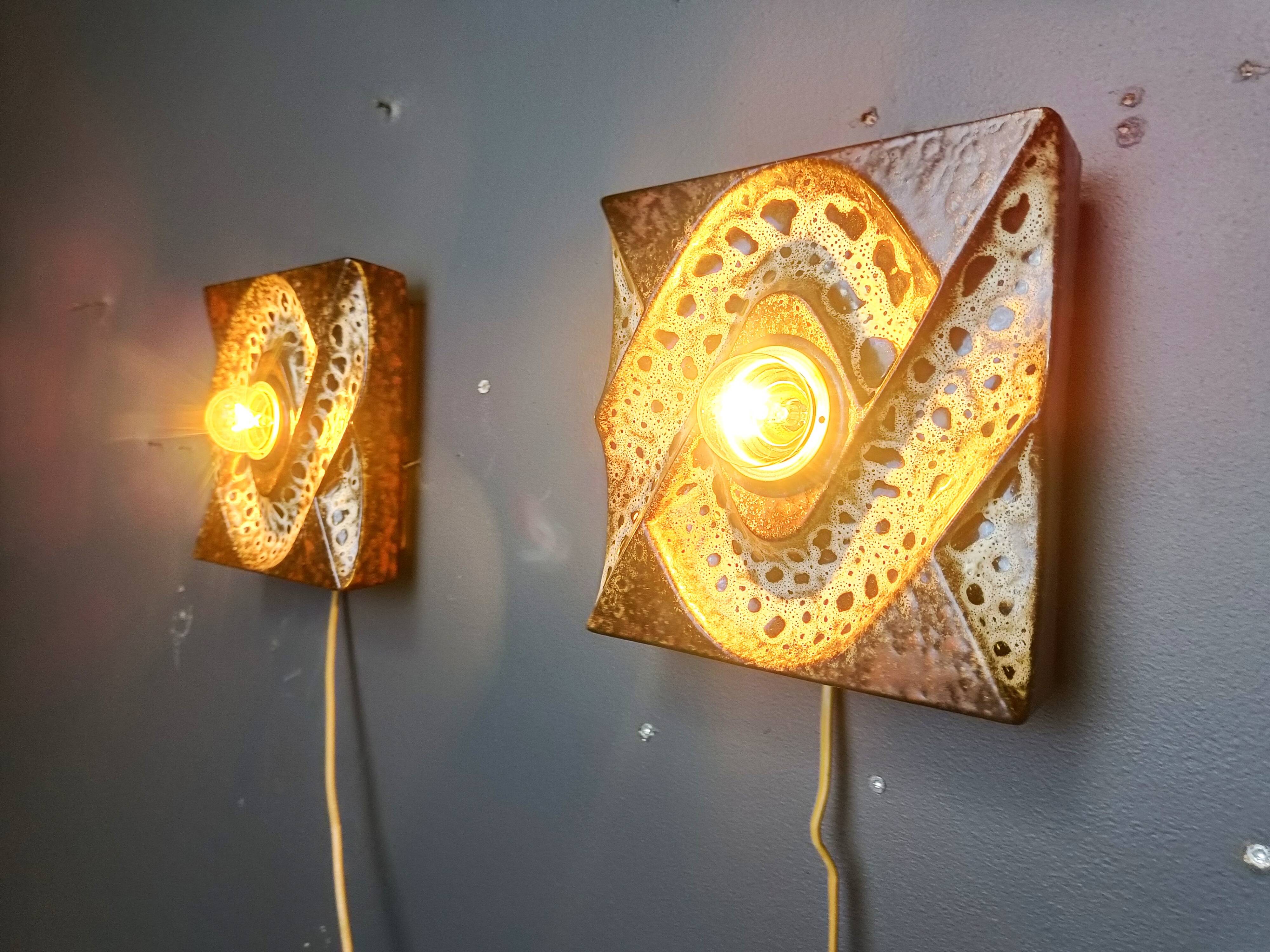 Pair of ceramic brutalist wall lamps by Pan Leuchten, 1960s