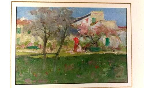 Landscape Painting Oil on Panel Early 1900s Italy Antique Painting