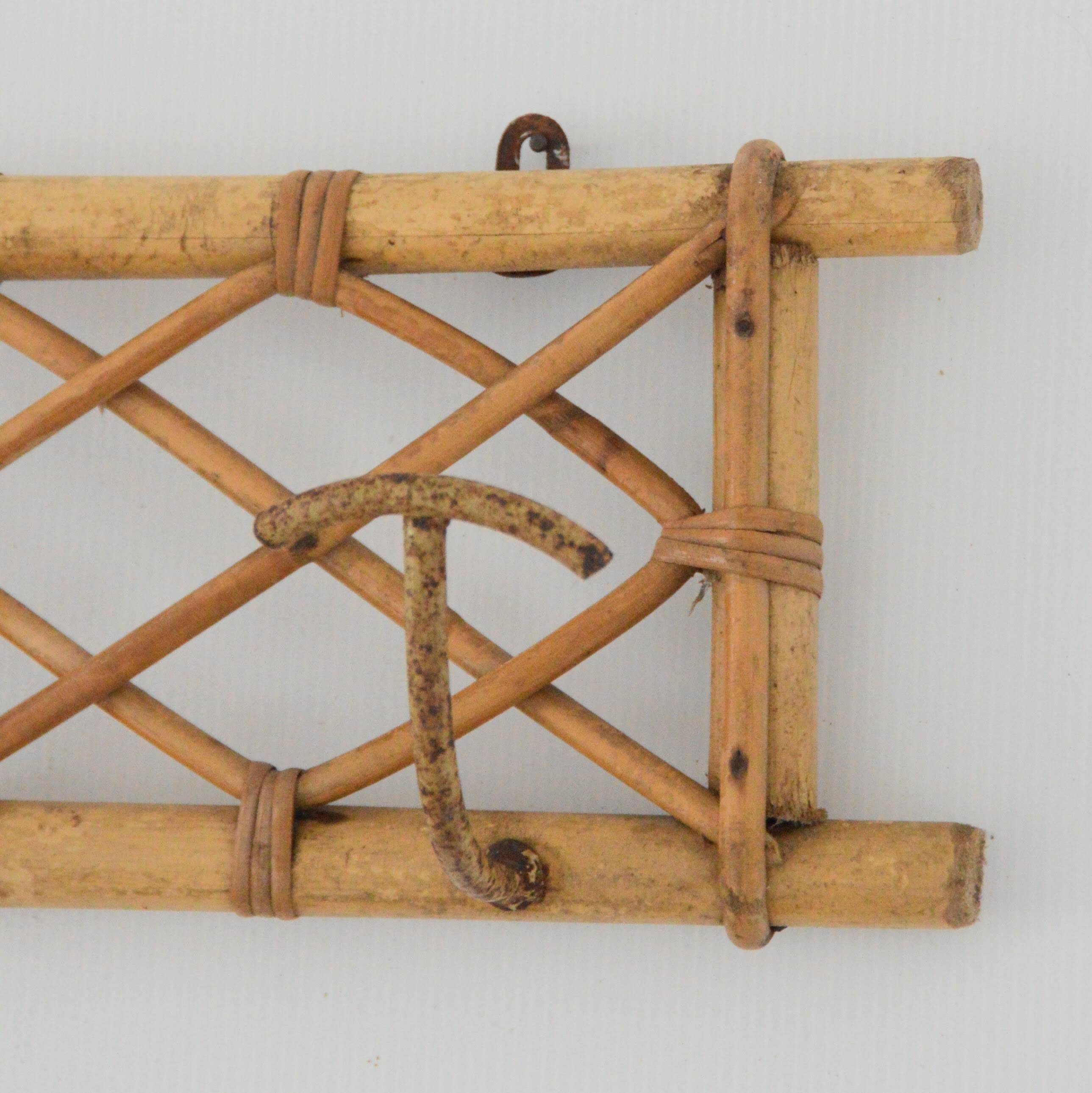 Vintage 1960s rattan coat rack