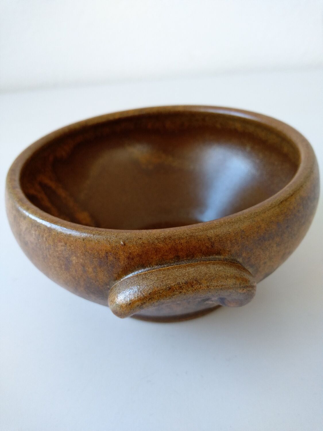Brown Digoin stoneware bowl with handles