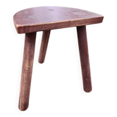 ancien tabouret de berger bois  tripode demi-lune