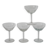 Set of 4 large champagne glasses in engraved crystal, 1930