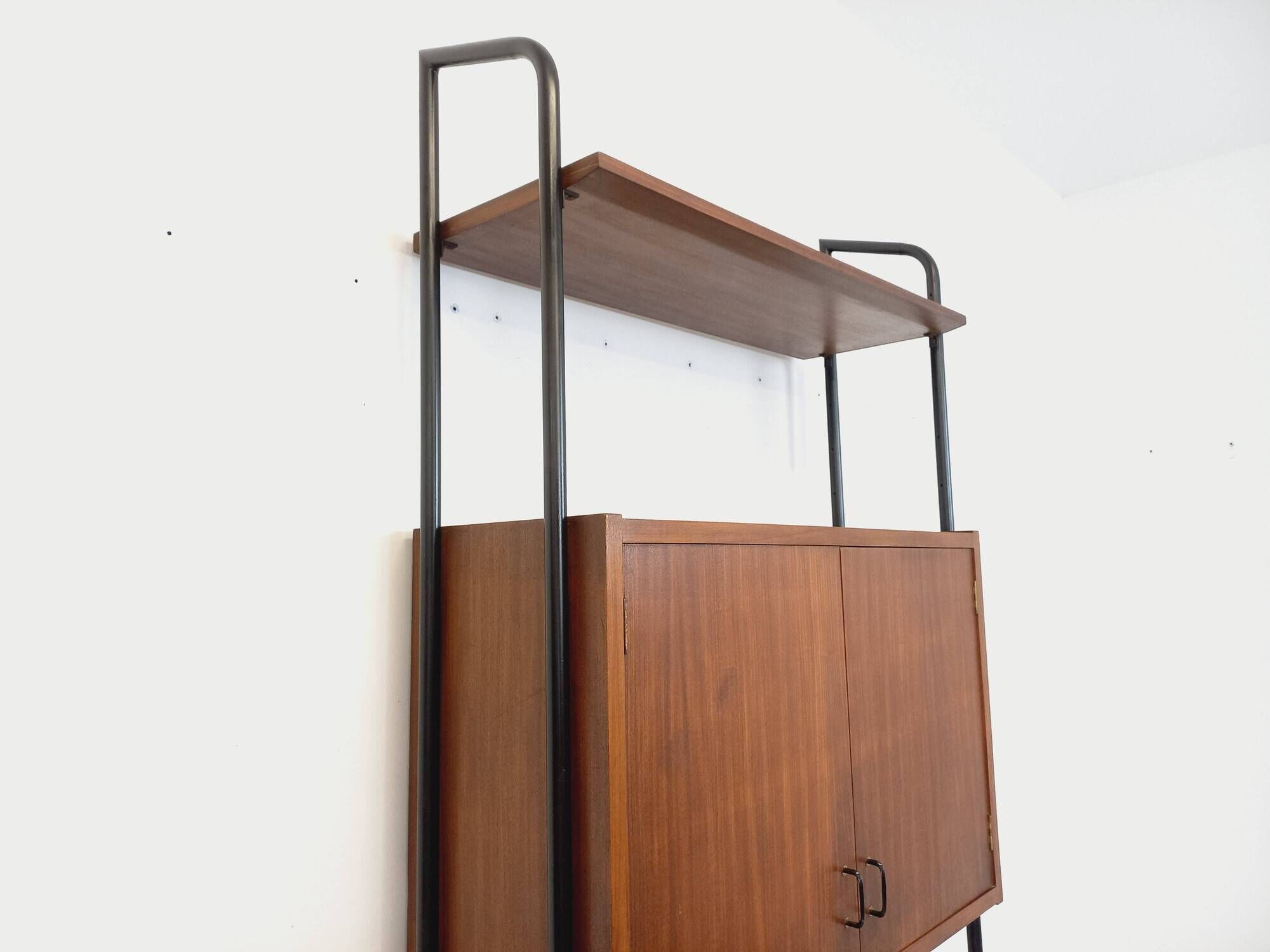 Vintage Italian modular bookcase in teak, metal and melamine
