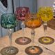 Set of 4 vintage coloured cut crystal wine glasses
