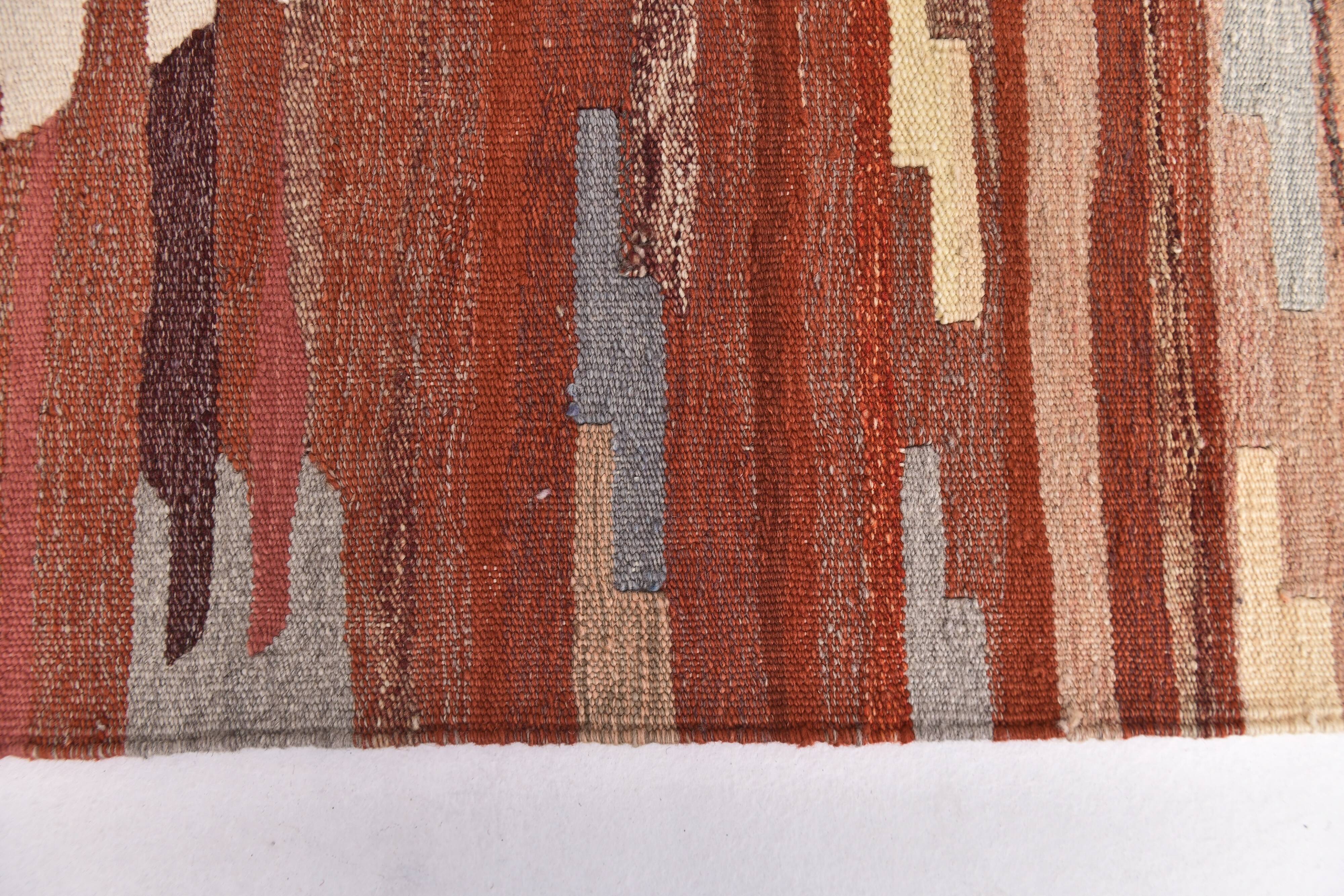 Large Woll Kilim Rug, Red Vintage Turkish kilim carpet 260x360 cm