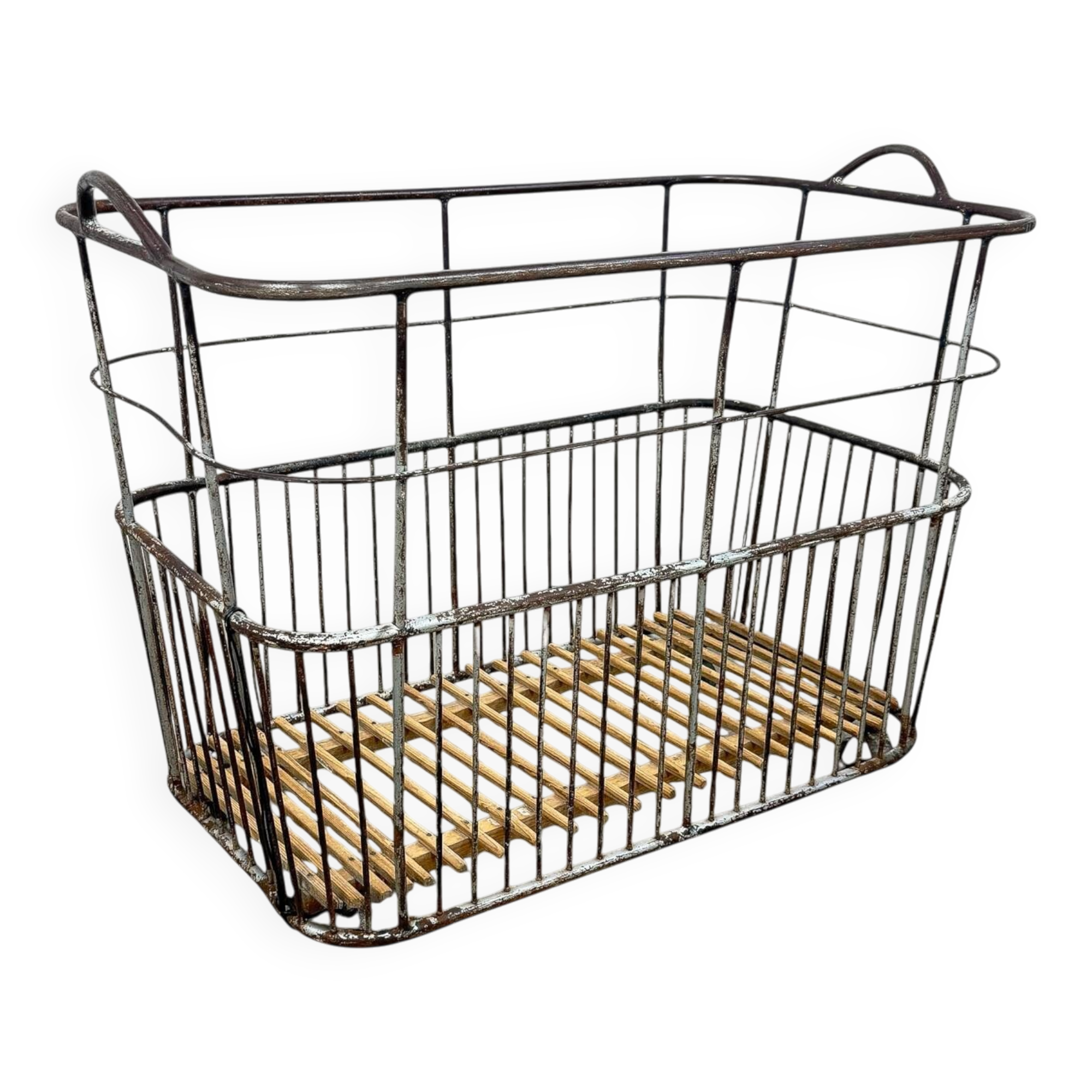 Vintage French Metal Bakery Cart long– Industrial Bread Trolley – Rolling L