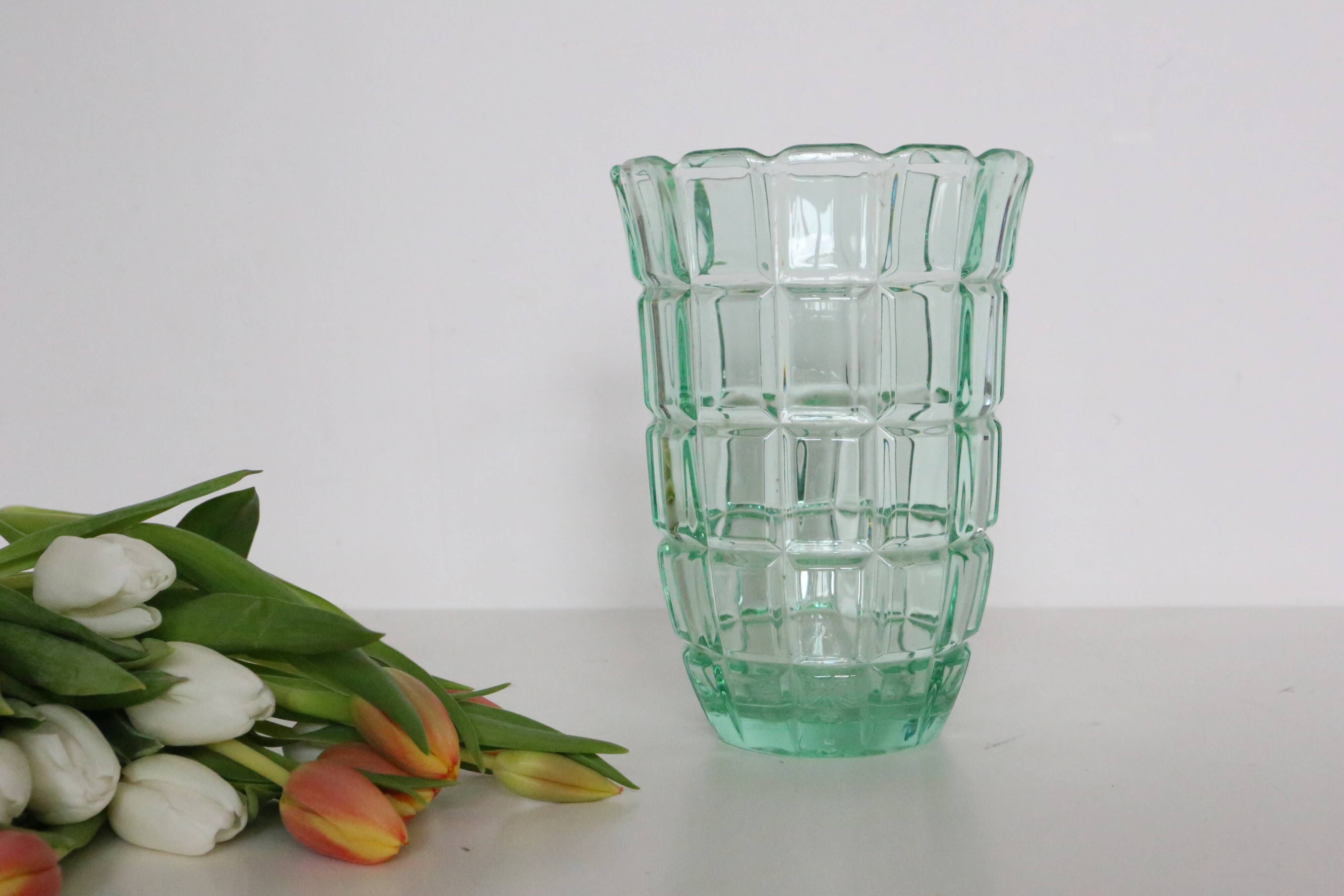 Green crystal vase, vintage French