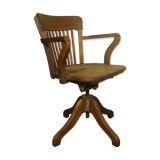 American solid oak armchair, swivel 360 °, tilting & adjustable in height. c. 1920