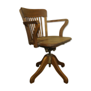 American solid oak armchair, swivel 360 °, tilting & adjustable in height. c. 1920