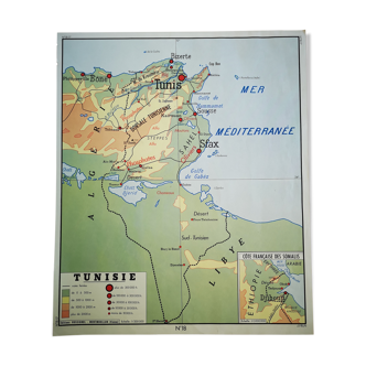 Former vintage school map Rossignol 50s Algeria Tunisia