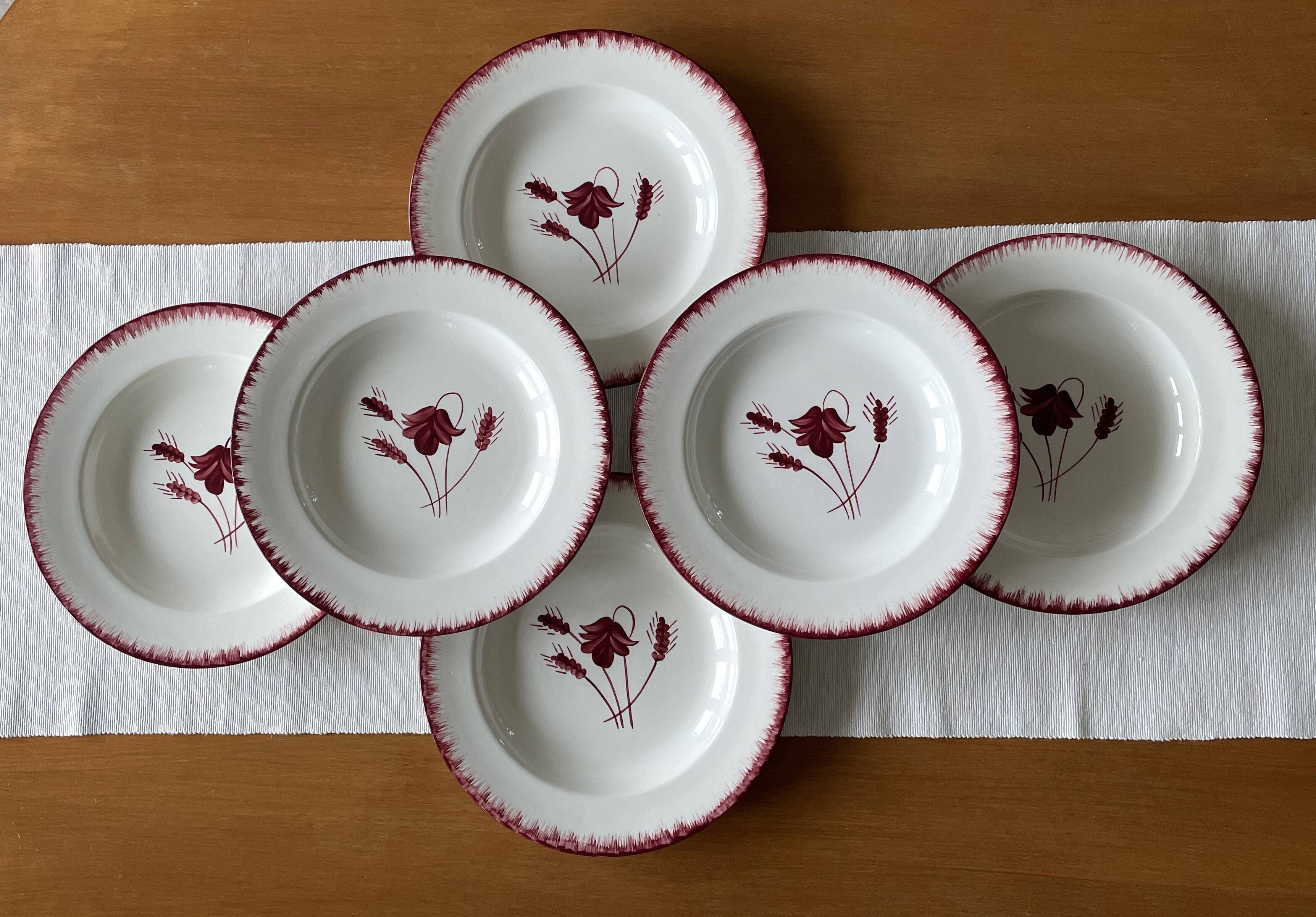 6 large old soup plates in saline earthenware