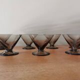 Set of 7 smoked glass art deco cups