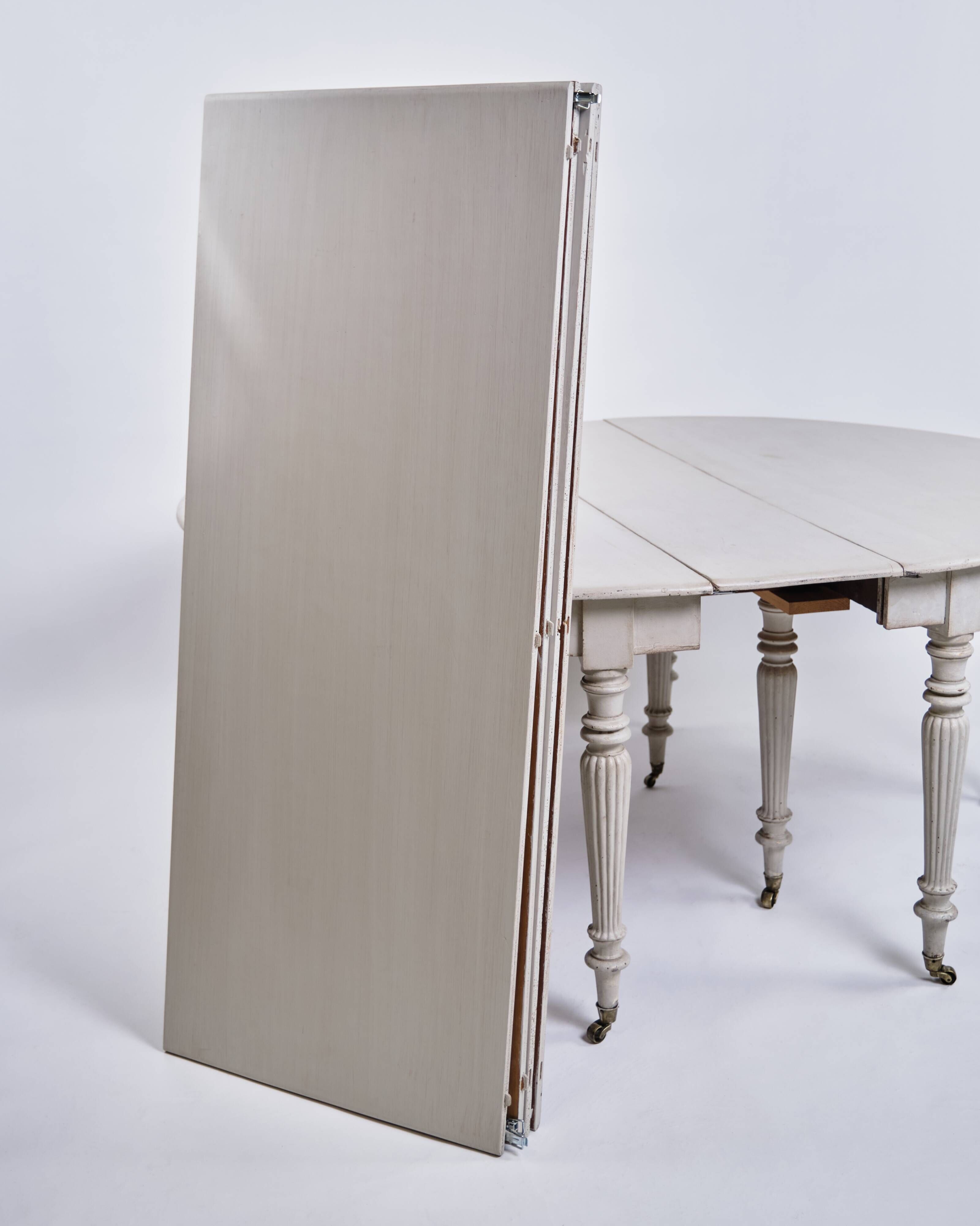 Round Dining Table - Gustavian Style - Gray Painted - Round Legs - Brass Wh