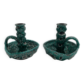 Lot de deux Pied de lampe , bougeoir en céramique