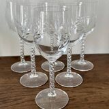 Set de 12 verres à pied en verre ciselé, 6 verres à vin et 6 verres à eau