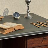 Modernist desk in wood and green moleskin upholstery