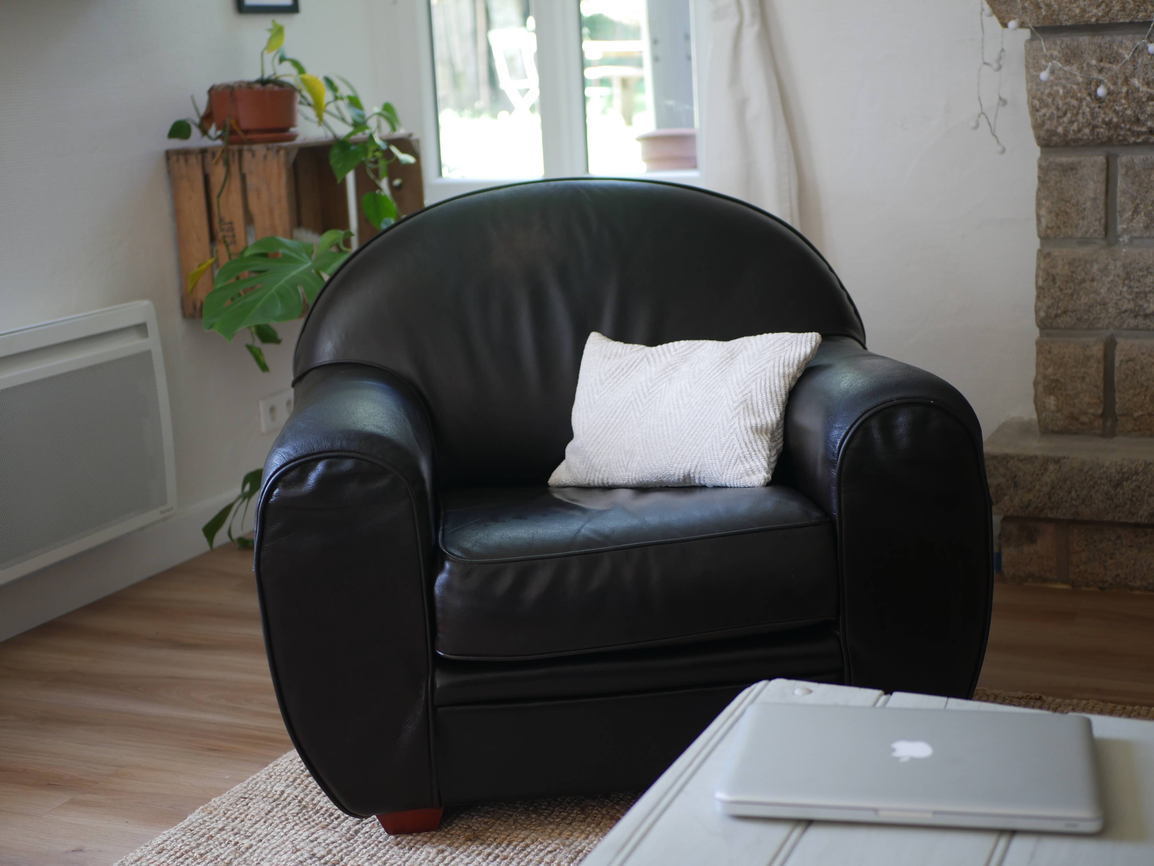 Black leather club chair