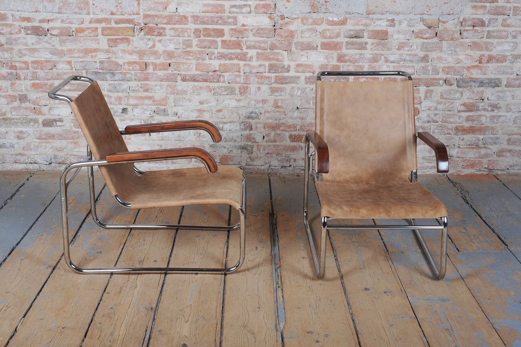 Czech Bauhaus Chrome Armchairs attributed to M. Breuer for Thonet, 1920s, Set of 2